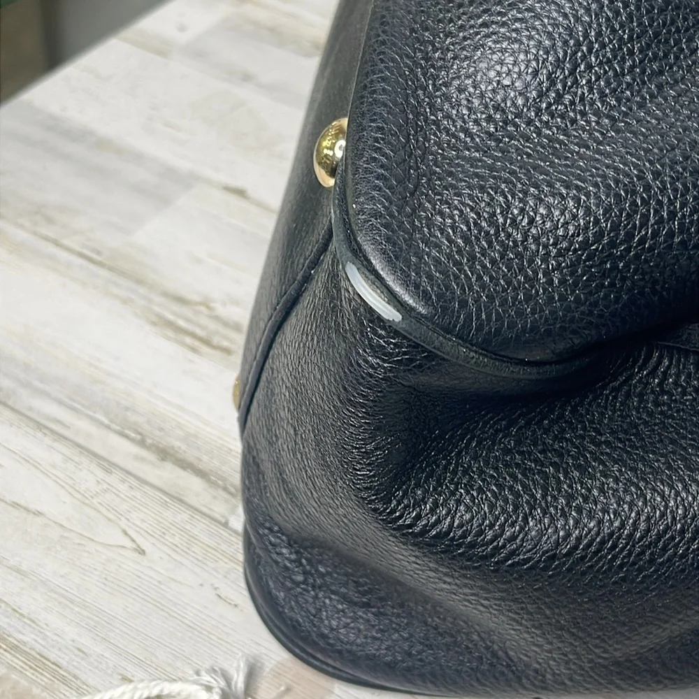 Michael Kors Fulton East West Black Pebbled Leather Tote.